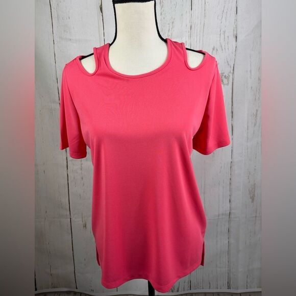 Runaway Ready Women’s Top Keyhole Short Sleeve Hot Pink Corral - Picture 3 of 6